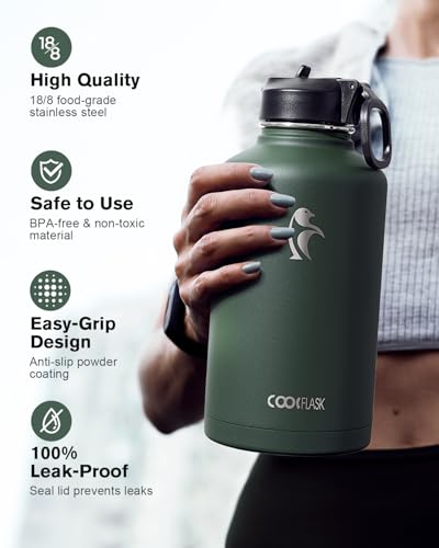 Image of Coolflask Half Gallon Water Bottle Insulated with Straw & 3 Leakproof Lids