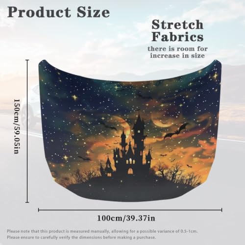 Image of Car Hood Cover Protector Halloween Spooky Castle Print Waterproof Car Hood Wrap Blanket Auto Flag Automotive Halloween Exterior Accessories for Sedans SUVs Pickups Trucks Jeeps