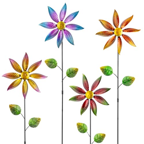 Stargarden 4Pcs Metal Outdoor Wind Spinners, Small Pinwheels for Yard, Decorative Garden Stakes for Patio,Lawn, Outdoor