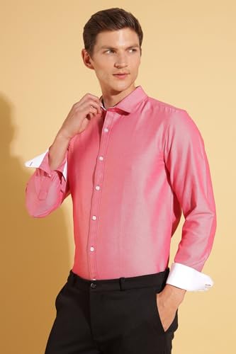 Image of Fyltr Men's Regular Fit Oxford Cotton Blend Shirt - Full Sleeve | Contrast Trim Fabric | Formal Shirts for Men