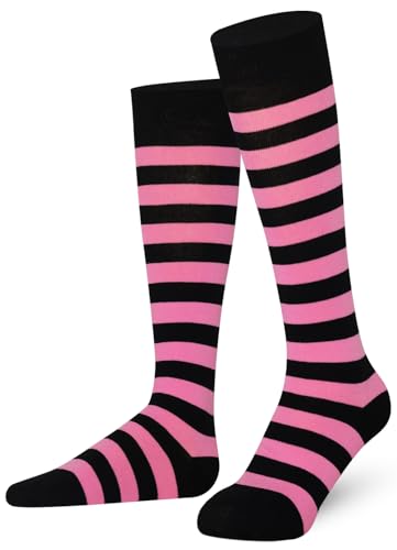 Mysocks Unisex Kniestrümpfe lange Socken Streifen Rosa schwarz