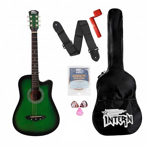 Image of Intern Right hand Acoustic Guitar Kit, With Bag, Strings, Pick, Strap and String Winder (Green, 38 Inch)