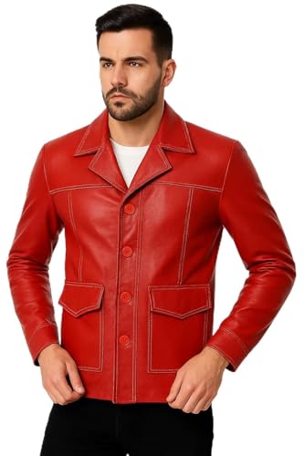 Prime-Fashion Tyler Mayhem Red Retro Brad Motorcycle Club Biker Leather Jacket