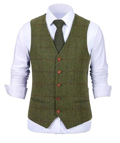 Men's Plaid Soft Wool Casual Tweed Business Waistcoat England Style Solid Color Single Breasted Vest2