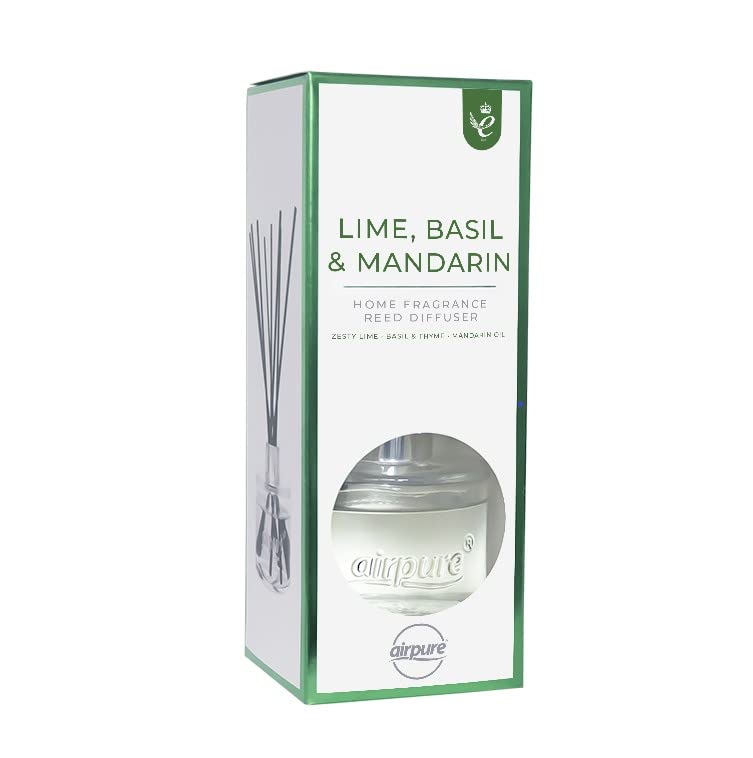 Airpure Home Fragrance Reed Diffuser | Long Lasting | Lime Basil and Mandarin | 8 x Black Room Sticks 100 ml