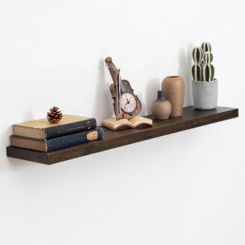 Image of Acovy Extra Deep 40 inch Long Rustic Solid Wood Floating Shelves for Wall, Wall Shelves with Invisible Bracket for Living Room Bathroom Bedroom Kitchen, Set of 1, Walnut