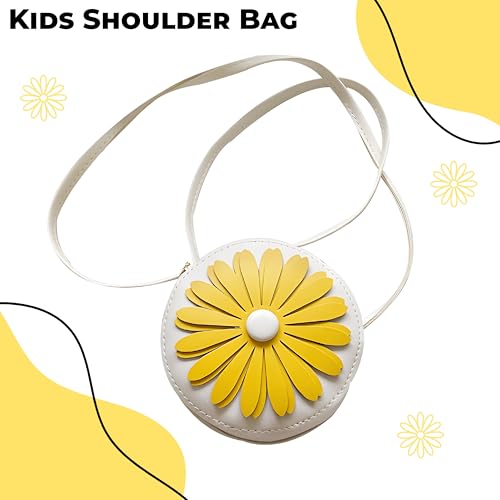Image of BEMBIKA Kids Sling Bag - Trendy Mini Crossbody Sling Backpack for Boys & Girls, Colorful PU Shoulder Bag -(3-6 Years | White Flower Design)