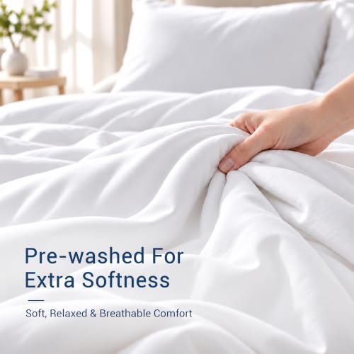 SheRest Prewashed White Duvet Cover King Size - 3 Pieces, Oeko-TEX Certified, Cotton-Like Polyester, Wrinkle-Free & Ultra Soft, 1 Duvet Cover 104" x 90" & 2 Pillow Shams, Comforter Not Included