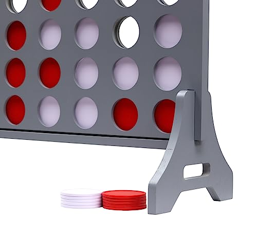 Image of Giant 4 in a Row Game for Family & Adults - Tailgating Pros Jumbo Grey Wooden Four in a Row Indoor & Outdoor Yard Game for Family Party Fun, Portable Activities for Patio, Backyard, and Camping
