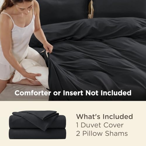 Image of Bedsure Duvet Cover Queen Size, 3Pcs Soft Double Brushed Bedding Set, Black | For Kids & Adults, 90 inchx90 inch Comforter Cover, Hotel Luxury, All Season, Breathable, Easy Care, Lightweight, Zipper Closure