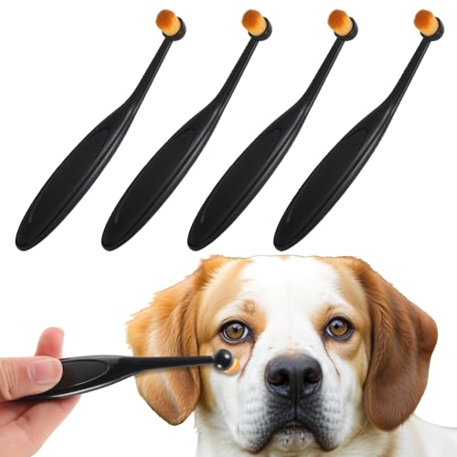 Image of Yuanchu Dog Cat Eye Powder Brush, 4 Pack Dog Tear Stain Remover Brush Washable Fiber Pet Tear Stain Remover Brush for Safely And Evenly Apply Tear Stain Powder Ergonomic Handle Long Tapered Bristles