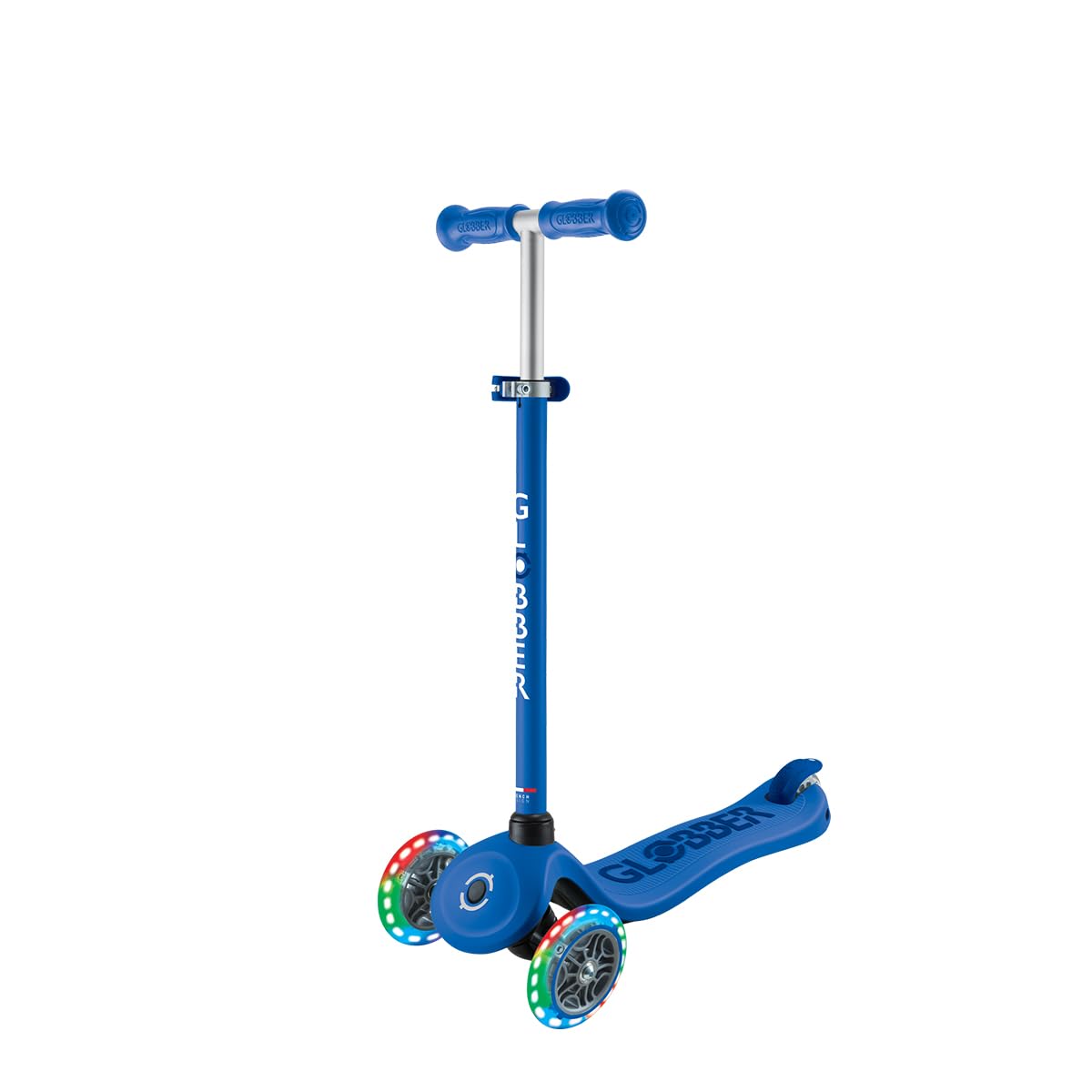 Globber - GO•UP SPORTY LIGHTS - Monopattino a 3 ruote con seduta, per bambini dai 15 mesi ai 6 anni, Blu scuro
