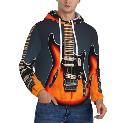 Sweat à capuche guitares électriques orange vêtement streetwear rock pour homme
