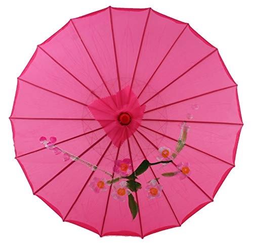 AAF Nommel Sonnenschirm Deko Schirm Kunstfaser wasserfest Bambus Holz Bali Ø 55cm (Pink)