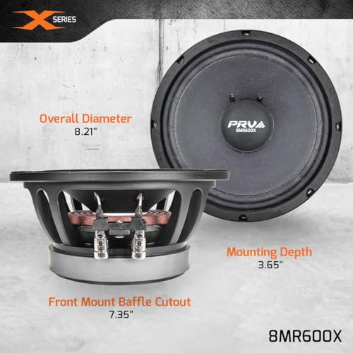 Image of PRV AUDIO 8 Inch Midrange Speaker 8MR600X, 600 Watts, 8 Ohm, 2 in Dual Layer Voice Coil, Pro Audio Speaker (Single)