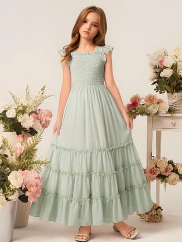 Junior Bridesmaid Dress for Teen Chiffon Flower Girl Dress with Sleeves Princess Ball Gown4