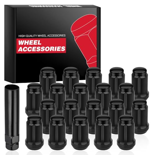 Image of 1 /2 x 20 Black Lug Nuts, 1 /2''-20 Closed End Bulge Acorn Lug Nut Set with 1 Lug Nut Key, Conical Seat 60 Degree for 1974-2001 Cherokee,1966-1983 CJ5,1993-2010 Grand Cherokee
