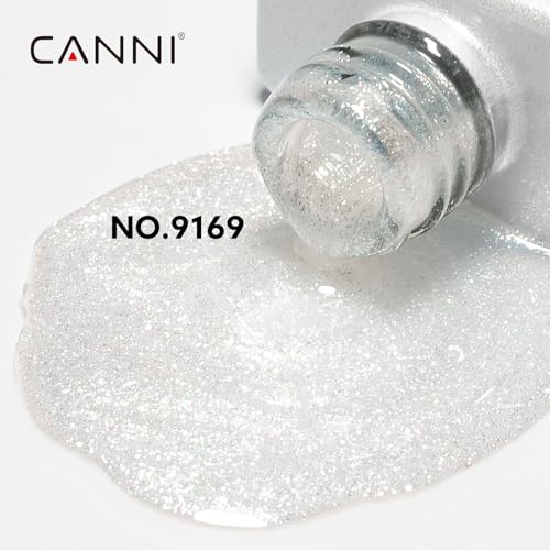 Image of CANNI Glitter Silver Gel Nail Polish, 1Pcs Silver Sparkly Gel Polish Shiny Glitter Color Soak Off U V Nail Manicure Salon DIY at Home