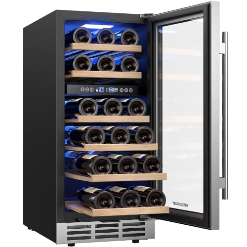 EUHOMY 15 Inch Wine Fridge, 33 Bottle Dual Zone Wine Cooler Refrigerator