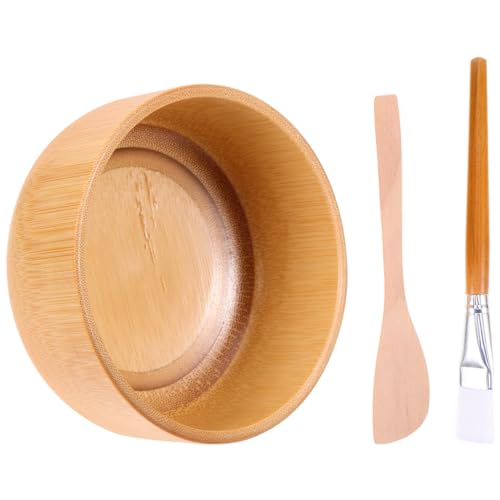 Beavorty Ensemble Bol En Bois Pour Masque Visage 3 Pièces Avec Brosse Et Spatule Kit Diy Soins Du Visage À Domicile Portable Et Facile À Nettoyer
