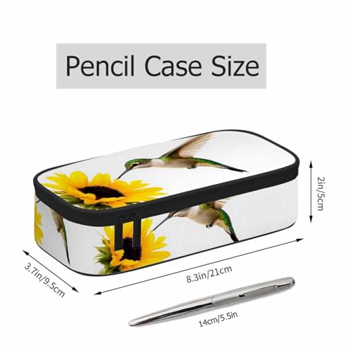 Image of Hummingbird Pencil Case Sunflower Small Bird Yellow Flower Lovely Scene Pencil Bag Pouch Box Organizer for College School Students Boy Girl