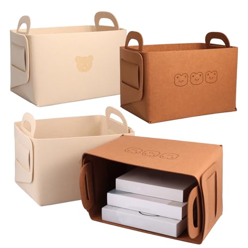 4Pcs Baby Diaper Caddy Organizer Portable Nursery Felt Storage Basket Wipes Nappy Toys With Carry Handle Collapsible Large Capacity Auto Storage Car Travel Organizer for Mom Newborn Kids Child