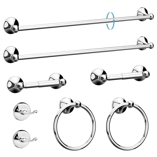 8-Pieces bathroom hardware set with 24in towel bar, rings, toilet paper holder
