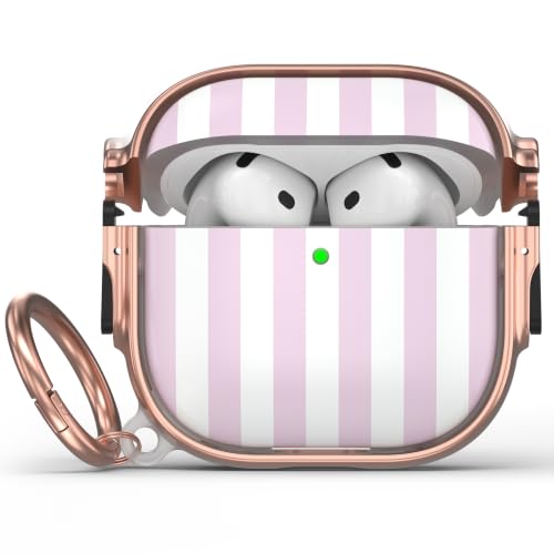 Image of for AirPods 4 Case with Safety Lock, Magsafe Compatible,Pink White Stripes