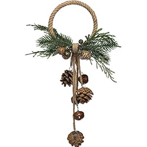 Primitives by Kathy Festive Christmas Pinecone Doorknob Hanger 10 x 15 x 3 Pine Leaves Jute Jingle Bells Seasonal Home Decor Christmas Door Decor Wreath