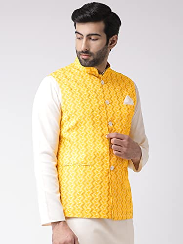 Image of Kisah Men's Silk Blend Printed Nehru Jacket Regular Fit | Designer Ethnic Layering | Wedding & Occasion Wear