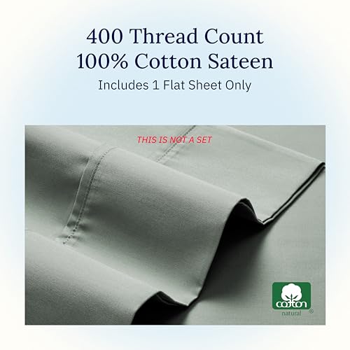 California Design Den King Size Top Sheet - Soft 400 Thread Count Sateen, Natural 100% Cotton Flat Sheets Only King Size, Breathable, Durable and Cooling - Sage Green