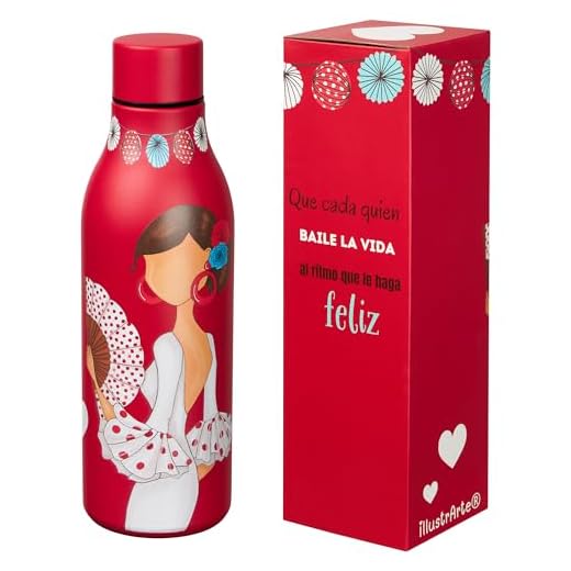 Botella térmica 500 ml – acero inoxidable sin BPA – diseño flamenca – reutilizable – regalo original – IllustrArte – Pepa Feliz