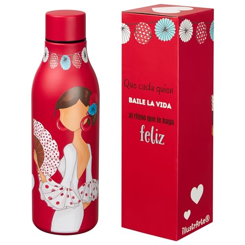 Botella térmica 500 ml – acero inoxidable sin BPA – diseño flamenca – reutilizable – regalo original – IllustrArte – Pepa Feliz