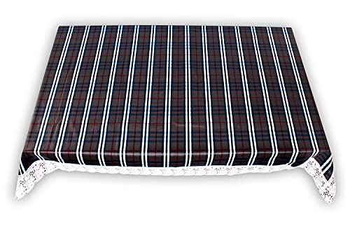Image of The Furnishing Tree Waterproof PVC Rectangle Shaped 2 Seater Table Cover WxL 45x70 inches Checkered Pattern Black White with White Border lace
