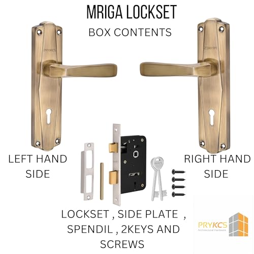 Image of Mriga 7 Inch Iron Mortice Handle Set with Single Turn 6 Lever Latch Lockset (2KEYS) | for Bathrooms, Bedrooms and Any Wooden Door Lock P3 Antique Finish
