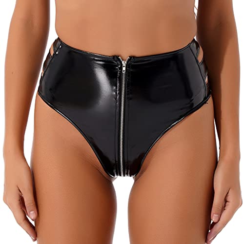 Jowowha Wetlook String Damen Ouvert Slip Panties Tanga Lack Leder Schwarz Frauen Höschen Sexy Dessous Erotik Unterwäsche – Bild 3