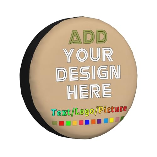 Image of Custom Spare Tire Cover with Picture, Customize Wheel Cover with Logo Personalized Waterproof Dust-Proof Polyester Tire Protectors for Trailer RV SUV All Vehicle, Tan