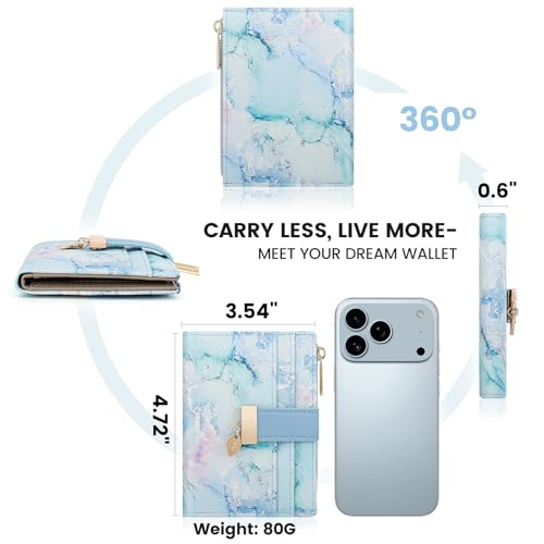 Image of Pomelo Best Wallet Women Bifold Leather Wallets for Women Credit Card Holder with ID Window Zipper Coin Pocket Cyan
