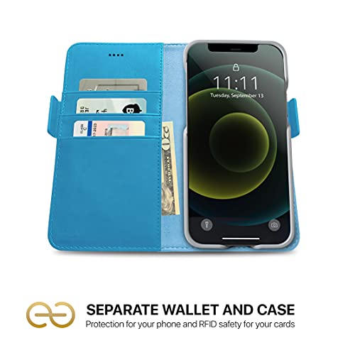 Image of dreem Fibonacci 2-in-1 Wallet Case for Apple iPhone 12 Mini - Luxury Vegan Leather, Magnetic Detachable Shockproof Phone Case, RFID Card Protection, 2-Way Flip Stand - Sky
