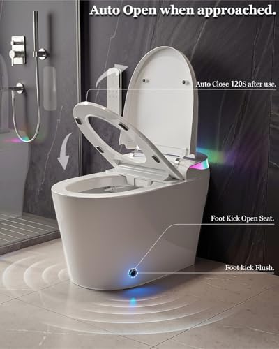 Image of TOTTE E6E Smart Toilet with Auto Open Close, Foam Dispenser, Elongated Heated Seat,Instant Warm Water&Dryer, Bidet Toilet with Tank Built in, Temp Display, Deodorization