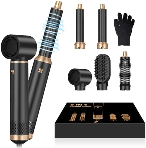 5 In 1 Blow Dryer Brush, Upgrade Hair Dryer Brush Air Curler, Detachable Hot Air Brush Curling Iron, Negative Ion Air StylerCurling Wrap, Hair Styling Tools for Drying Curling Straightening