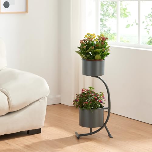 [en.casa] Porte-Plantes Style Intemporel avec 2 Cache-Pots Support de Plantes pour Intérieur Bac à Fleurs pour Salon Chambre Métal 63 x 29 x 21 cm Noir