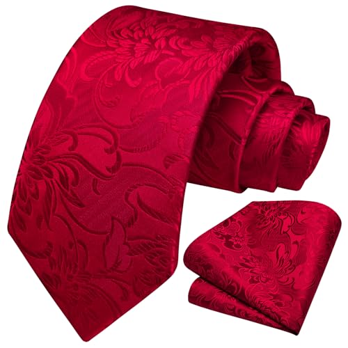 Image of HISDERN Men Floral Ties Woven Classic 3.4 inch Necktie Set Formal Tie Pocket Square for Wedding with Handkerchief Gift Box
