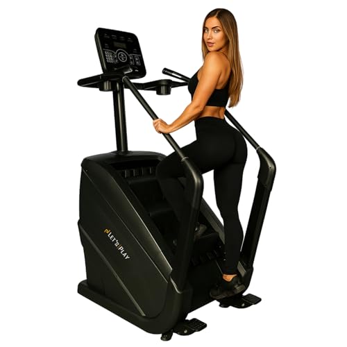 Image of LET'S Play Heavy Duty Stair Climber Stepper | Stair Master for Home & Commercial Gym Cardio | LCD Display, Climbing Mode, Heart Rate Monitor & 200Kg / 440Lbs Capacity for Full Body Workout