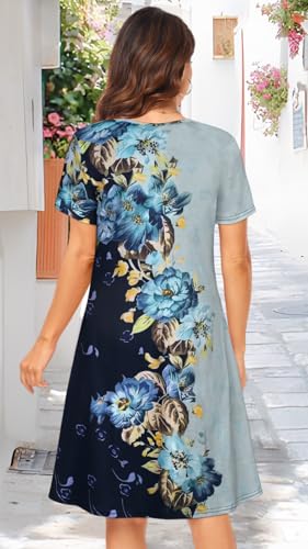 Image of Womens Summer Dresses Beach Casual Loose Tshirt Floral Short Sleeve Flowy Pockets Sundresses 2026