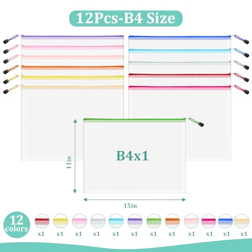 Image of 12pcs Mesh Zipper Pouch Bags, B4 Sizes Zipper Pouch, Mesh Bags with Zipper, Plastic Zipper Pouches, 12 Colors Zipper Pouches for Organizing, Board Game Storage, Travel, School Office