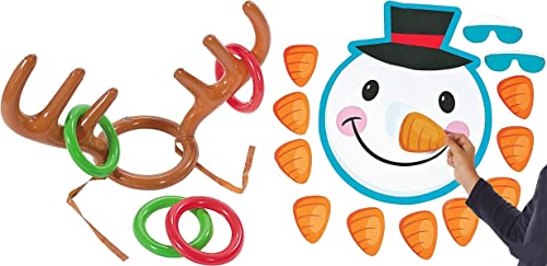 2 Awesome Christmas Holiday Party Games - Reindeer Antler Inflatable Ring Toss - PIN the Nose on the Snowman - Kids Children's Activity - Classroom - School Daycare by happy deals