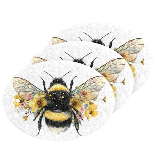 Image of Kcldeci 3 Pack Kitchen Scrub Sponges Fluffy Bumblebee Kitchen Dish Sponge Non-Scratch Microfiber Sponge for Household Cleaning Dishes, Pots and Pans