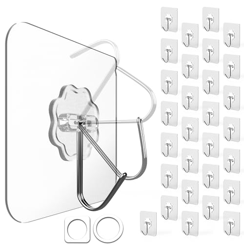 4smile Klebehaken extra stark, 30 Stück, 10 kg Klebehaken outdoor wetterfest, wasserdichte Haken selbstklebend, Wandhaken selbstklebend, transparent - Decke und Wand, Mehrzweck für Küche, Bad