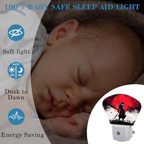 Image of Japanese Cool Samurai Night Light Samurai Nightlight Plug into Wall with Dusk to Dawn Sensor for Kid Girls Boys Women Men Room, Hallway, Kitchen, Bathroom, Stairs Decor